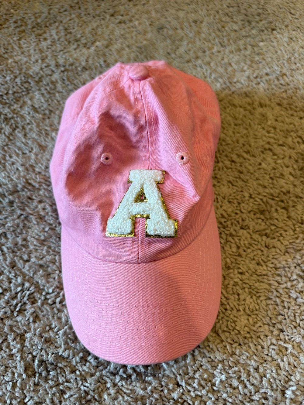 Pink Kids Initial A Chenille Patch Baseball Cap Adjustable Small Fit Cotton